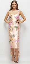 Load image into Gallery viewer, Dessy D864FP Floral Scoop Neck Corset Midi Dress with Bow Detail