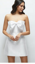 Load image into Gallery viewer, Dessy D866 Strapless Short Dress with Bow at Bust with Pearl Detail