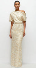 Load image into Gallery viewer, Dessy 6909 Champagne Asymmetrical Off the Shoulder Brocade Maxi Dress
