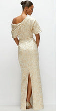 Load image into Gallery viewer, Dessy 6909 Champagne Asymmetrical Off the Shoulder Brocade Maxi Dress