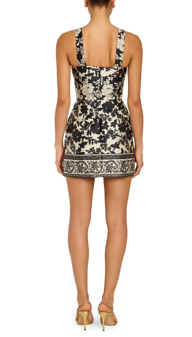 Amanda Uprichard Brianne Dress in Babylon Black and Gold Print