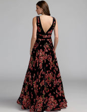 Load image into Gallery viewer, Macduggal 50173 Sleeveless Velvet Print Gown with Bow Detail