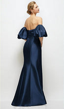 Load image into Gallery viewer, Dessy D885 Off the Shoulder Puff Sleeve Satin Maxi Dress with Flared Skirt