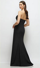 Load image into Gallery viewer, Dessy 6917 Black Velvet Maxi Dress with Strapless Satin Cuff and Bow