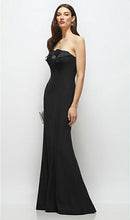 Load image into Gallery viewer, Dessy 3179 Black Crepe Gown with Handmade Flower