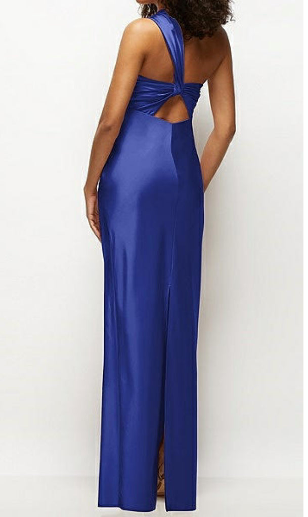 Dessy 6893 Satin Twist Bandeau One Shoulder Maxi Dress – Gigi's Closette  Ltd