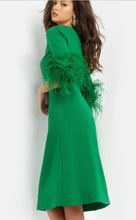 Load image into Gallery viewer, Jovani 07341 Midi Dress with Feathers at Cuff