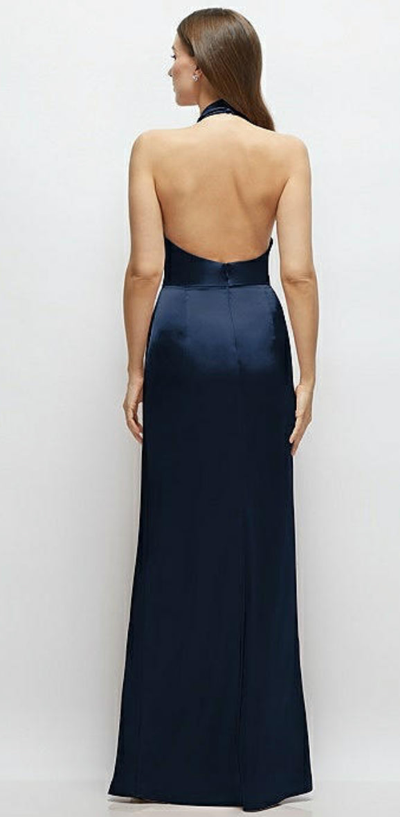 Dessy LB060 Halter Open Back Satin Maxi Dress – Gigi's Closette Ltd