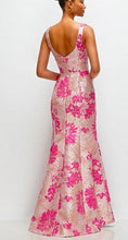 Load image into Gallery viewer, Dessy 3174HPJ Hibiscus Pink Jacquard Square Neck Fit and Flare Long Gown
