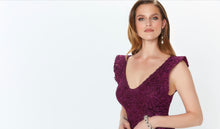 Load image into Gallery viewer, Montage 119941 Lace Gown with Flutter Cap Sleeve