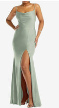 Load image into Gallery viewer, Dessy CS105 Cowl Neck Open Tie Back Stretch Satin Long Gown