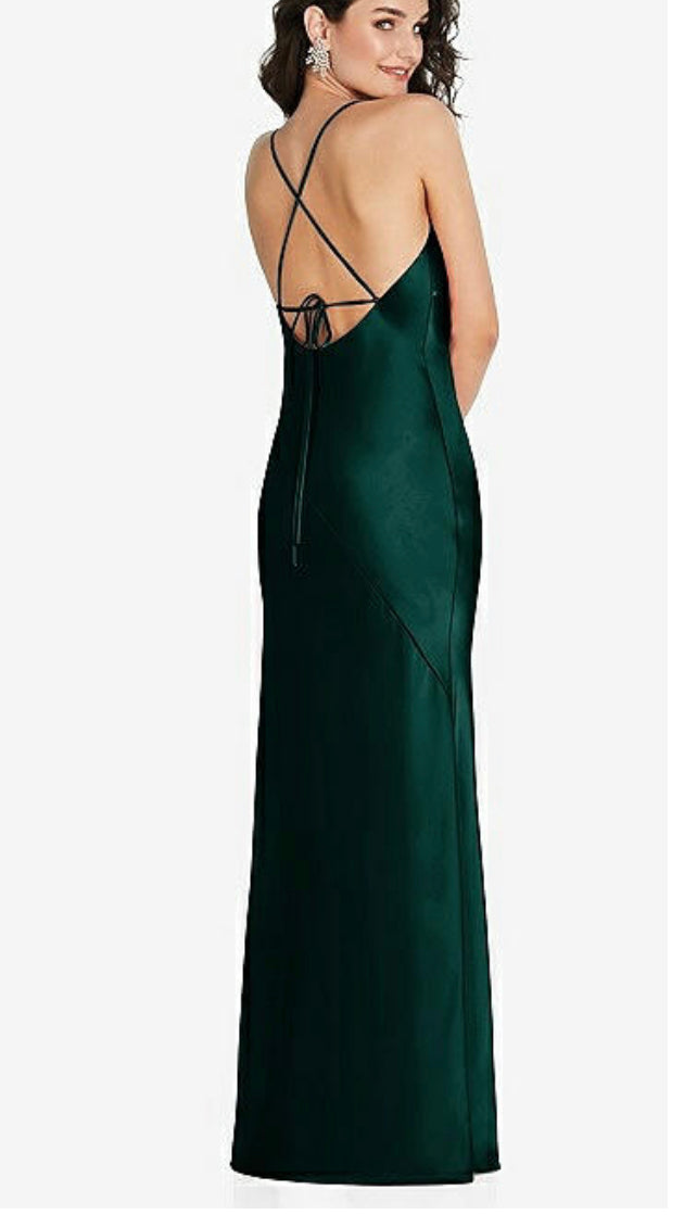 slim fit dress slacks Dessy 6854 V-Neck Bias Slip Dress with Front Slit – Gigi's Closette Ltd