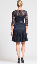 Load image into Gallery viewer, Teri Jon 29067 Navy Pin Tuck Lace MIDI Dress