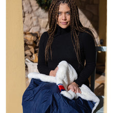 Load image into Gallery viewer, Pretty Rugged White Faux Fur and Navy Lap Blanket