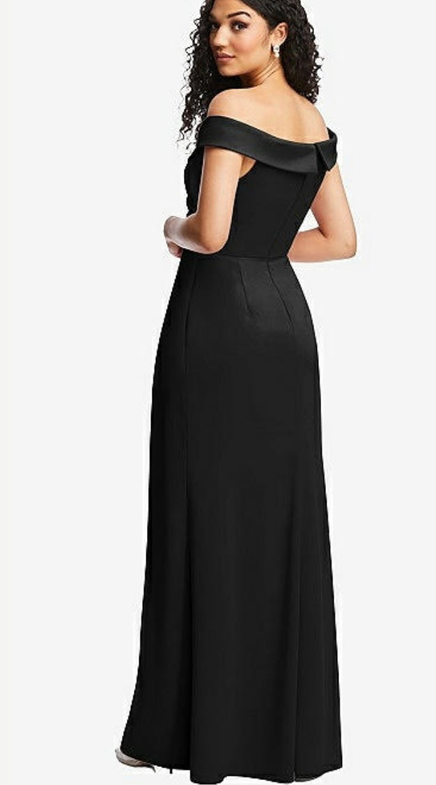 Dessy 6872 Off the Shoulder Pleated Faux Wrap Long Gown – Gigi's Closette  Ltd