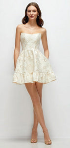 Dessy 3173 Strapless Corset Brocade Mini Dress