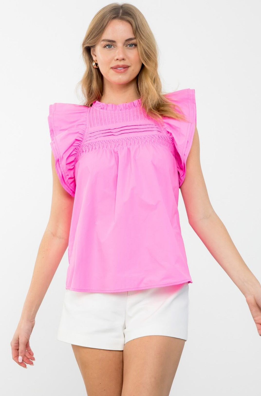 THML JH2019 Pink Flutter Sleeve Top – Gigi's Closette Ltd.