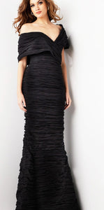 Jovani 38954 Black Off the Shoulder Crinkle Gown