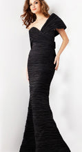 Load image into Gallery viewer, Jovani 38954 Black Off the Shoulder Crinkle Gown
