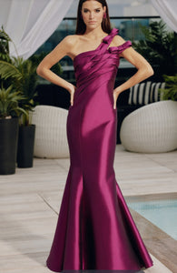 Frascara 4811 One Shoulder Silk Gown with Bow Detail