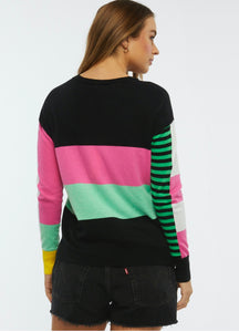 Zaket and Plover Diagonal Stripe Sweater in Black