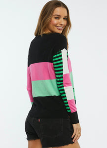Zaket and Plover Diagonal Stripe Sweater in Black