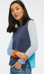 Zaket and Plover Color Block Sweater in Denim