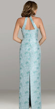 Load image into Gallery viewer, Aqua Jacquard Halter Dress with Back Slit
