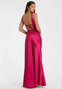 Macduggal 68855 Sleeveless V-Neck Satin Gown with Bow Details