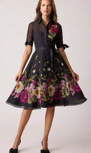 Teri Jon 25834 Black Floral Shirt Dress