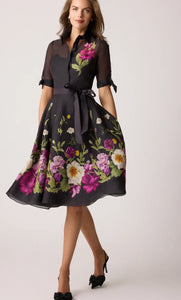 Teri Jon 25834 Black Floral Shirt Dress