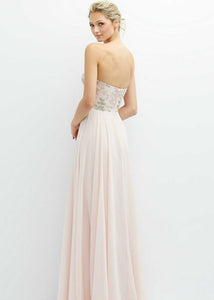 Dessy 3136 Strapless Gown with Embroidered Bodice and Chiffon Skirt