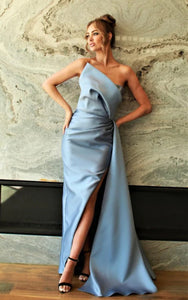 Nicole Bakti 7205 Strapless Gown with Ruching and Side Slit