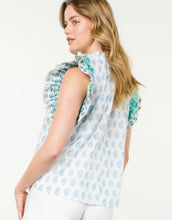 Load image into Gallery viewer, THML TDM1033 Flutter Sleeve Top with Aqua and Blue Prints
