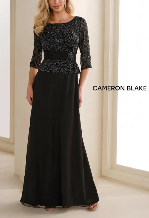 Cameron Blake 114657SL Long Sleeve Chiffon A-Line Dress
