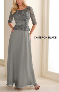Cameron Blake 114657SL Long Sleeve Chiffon A-Line Dress