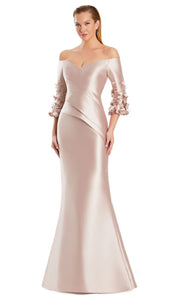 Daymor 3049 Off the Shoulder with 3/4 Sleeve and Flower Detail