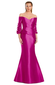 Daymor 3049 Off the Shoulder with 3/4 Sleeve and Flower Detail
