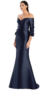 Daymor 3049 Off the Shoulder with 3/4 Sleeve and Flower Detail
