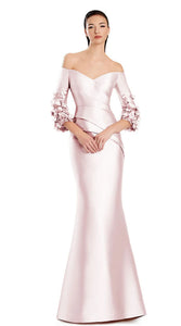 Daymor 3049 Off the Shoulder with 3/4 Sleeve and Flower Detail