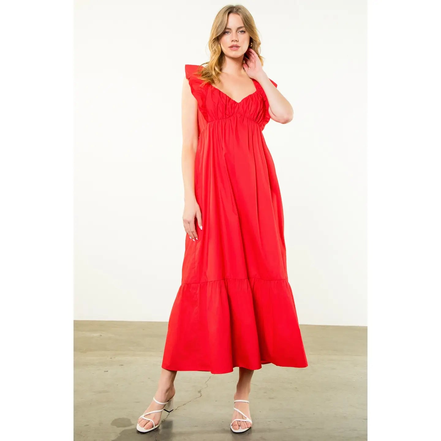 red flutter sleeve dress VENUS Flutter Sleeve Maxi Dress | Rose Red