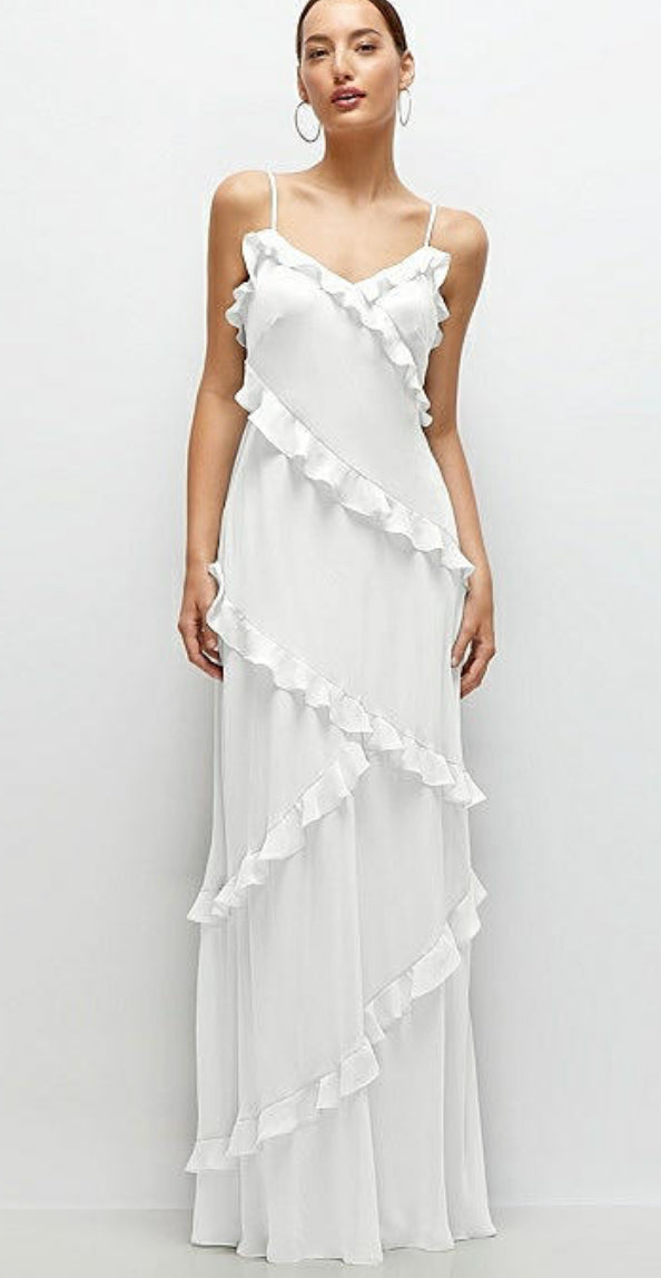 Dessy 3157 White Long Chiffon Maxi Dress