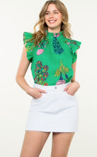Load image into Gallery viewer, THML SRT1869 Green Flutter Sleeve Floral Top
