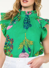 Load image into Gallery viewer, THML SRT1869 Green Flutter Sleeve Floral Top
