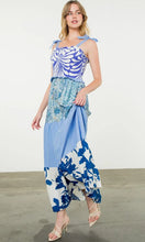 Load image into Gallery viewer, THML THS1765 Tie Strap Mixed Media Maxi Dress in Blues
