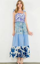 Load image into Gallery viewer, THML THS1765 Tie Strap Mixed Media Maxi Dress in Blues
