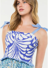 Load image into Gallery viewer, THML THS1765 Tie Strap Mixed Media Maxi Dress in Blues
