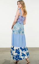 Load image into Gallery viewer, THML THS1765 Tie Strap Mixed Media Maxi Dress in Blues
