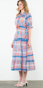 THML WCT2922 Blue and Red Striped Pattern Maxi Dress