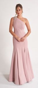 Jasmine K278056 One Shoulder Crepe Gown with Beaded Detail